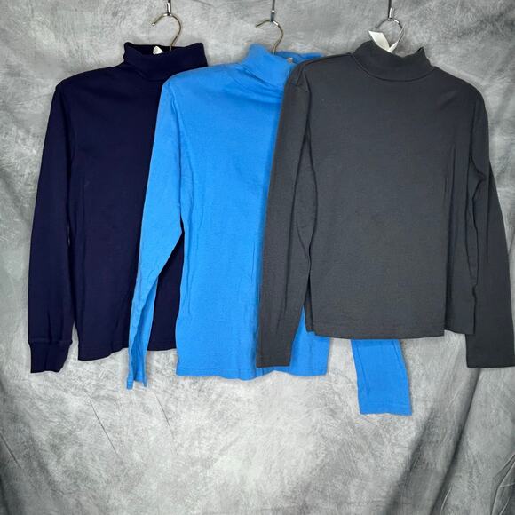 Lot 3 Long Sleeved Tops S Women Layering Turtleneck Blue Navy Gray Cotton Winter - Picture 1 of 11